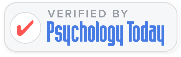 Verified by Psychology Today badge with a red checkmark in a circle and blue Psychology Today text