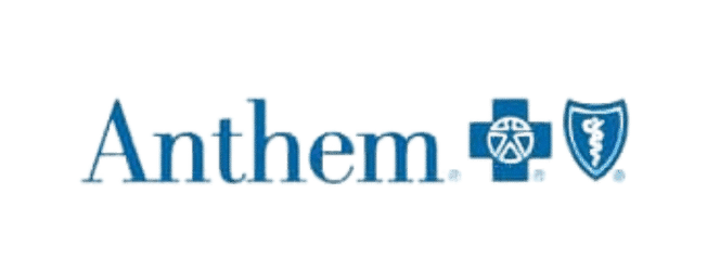 Anthem health insurance logo. Blue text and medical symbols for healthcare and health coverage options.