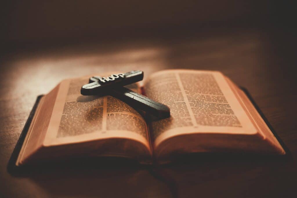 bible and cross sitting on book