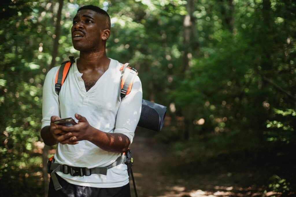 young man lost in the forrest