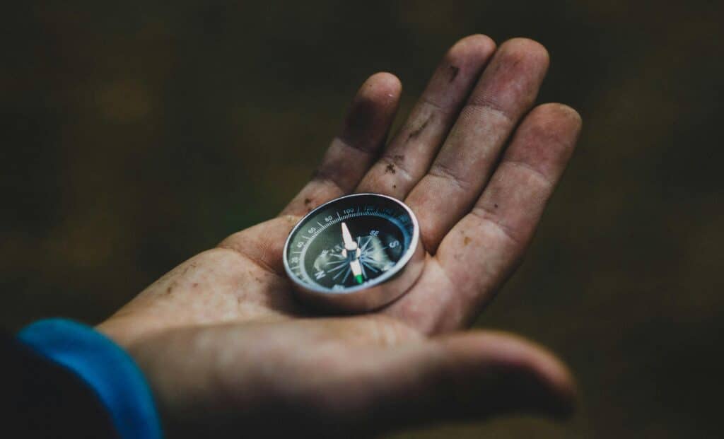 person holding a compass