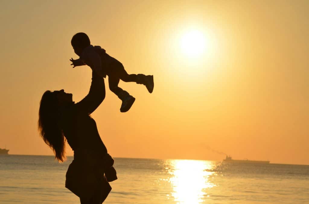mother with her son at the beach