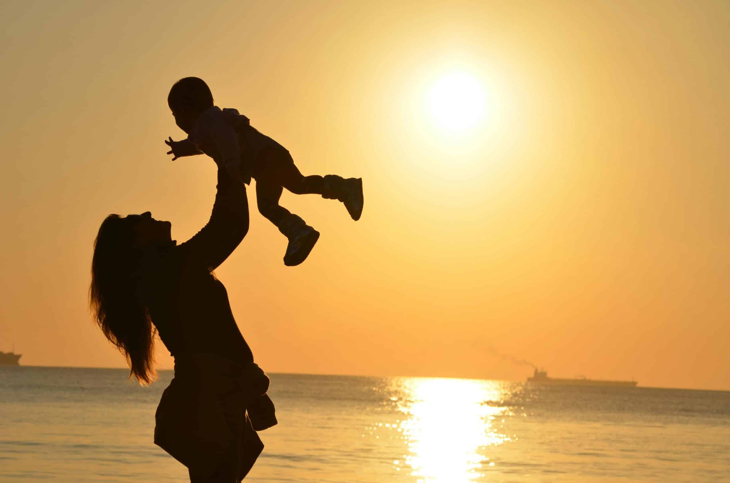 mother with her son at the beach