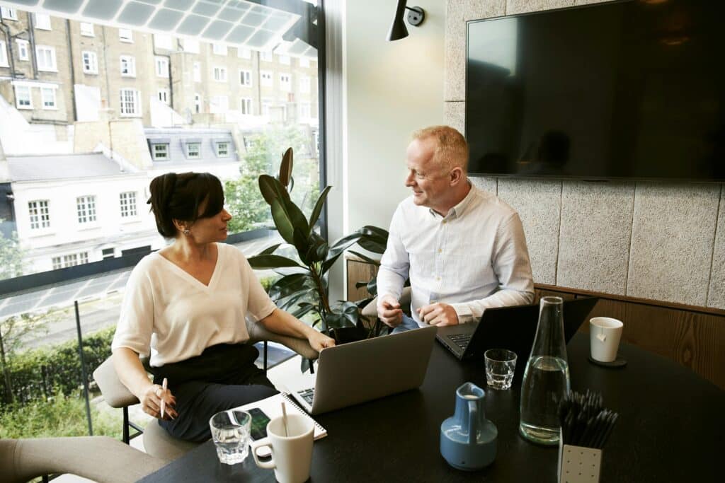 two adults having a conversation