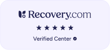 Recovery.com logo with five-star rating and a 'Verified Center' badge on a light purple rounded background