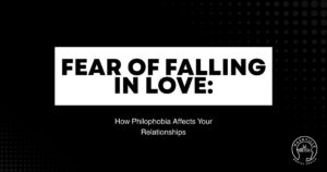 Title slide for a mental health article: 'FEAR OF FALLING IN LOVE' with subtitle 'How Philophobia Affects Your Relationships' and a Nashville Mental Health logo in the bottom-right corner.